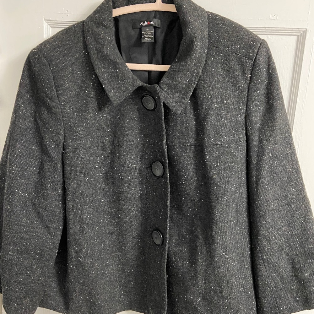 Style & Co Black Classic Blazer, Gray / Black, Size 18
